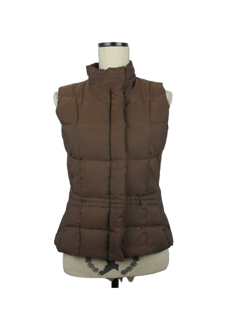 Lilly Pulitzer XS Brown Puffer Vest Down Fill Zip Snap Closure Outdoor Packable